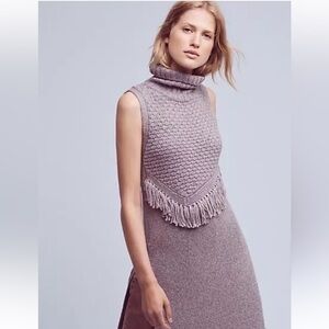 Anthropologie Nomad Morgan Carper Gray‎ Vesper Fringe Turtleneck Knit TunicDress